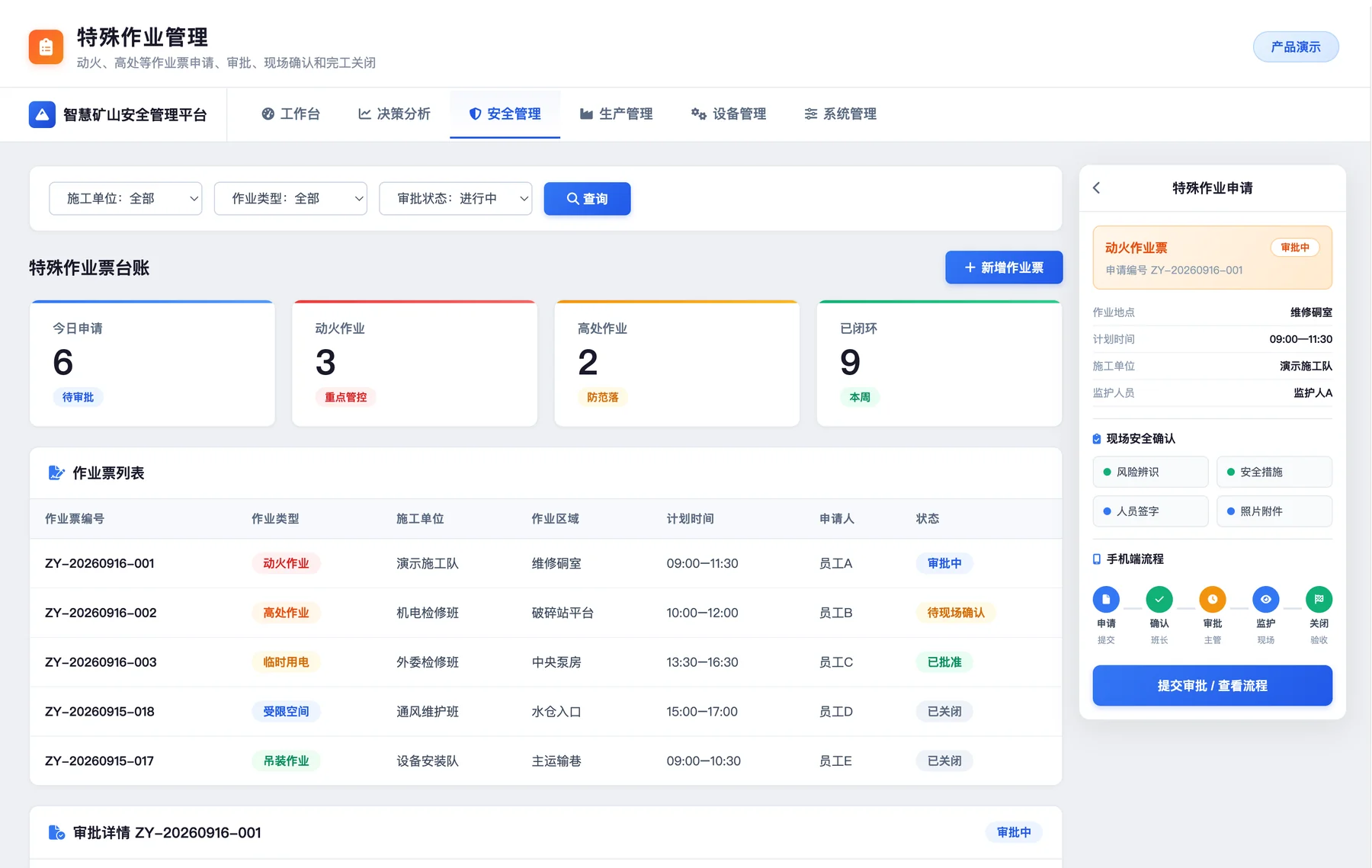 特殊作业票管理产品界面